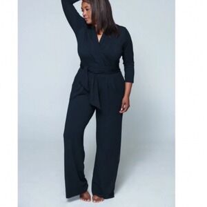 Taylor Jay Ultrasoft V-Neck Wrap London Jumpsuit Black L/XL Wide Leg Made in USA